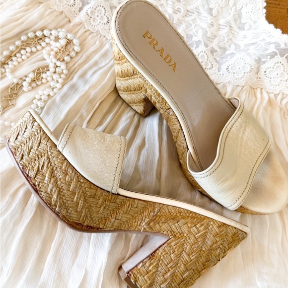 Prada Shoes - Prada Wedge Platform Slide Sandals